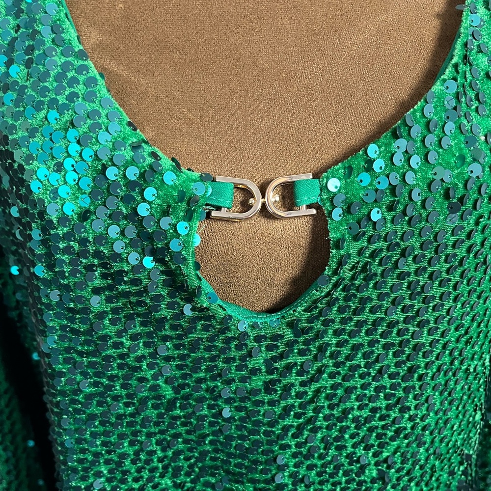 Express Emerald Green Sequin Mini With Horsebit D… - image 3